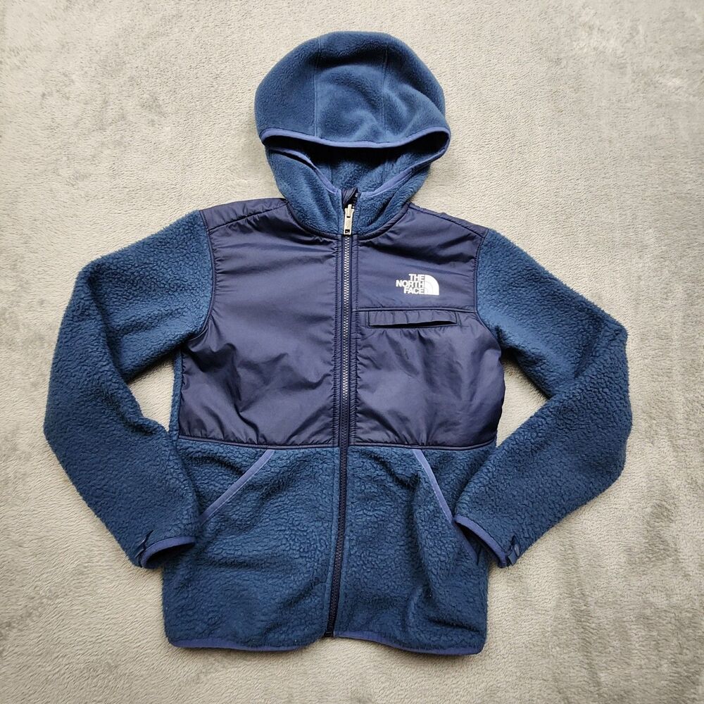 The North Face Teen Boys L Blue Hooded Full Zip Fleece Jacket Spots Shown